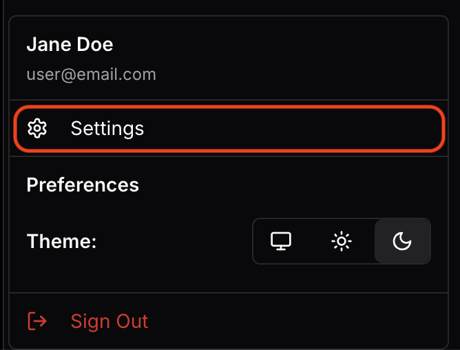 User Settings Banner